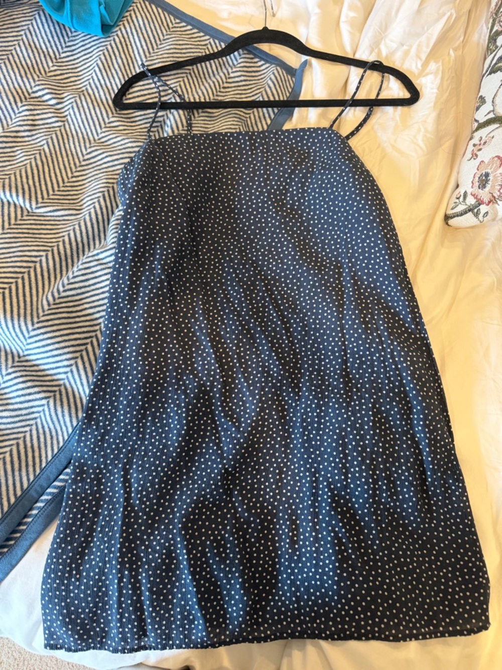 Abercrombie & Fitch Navy Blue Polka Dot Mini Linen Dress